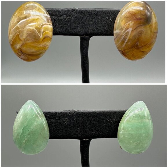 3 for $30 Vintage Clip On Earrings Lot 2 Pair Lucite Green Brown - Picture 1 of 14